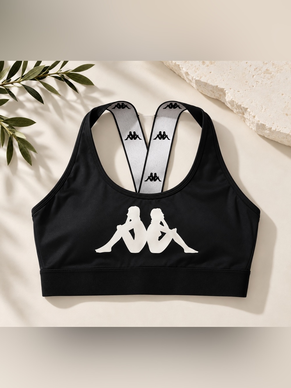 Kappa Black Sports Bra with White Logo Straps
